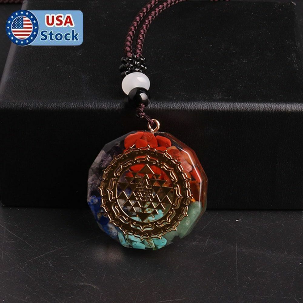 Orgonite Necklace Natural Stone Pendant Sacred Geometry Chakra Healing Necklace