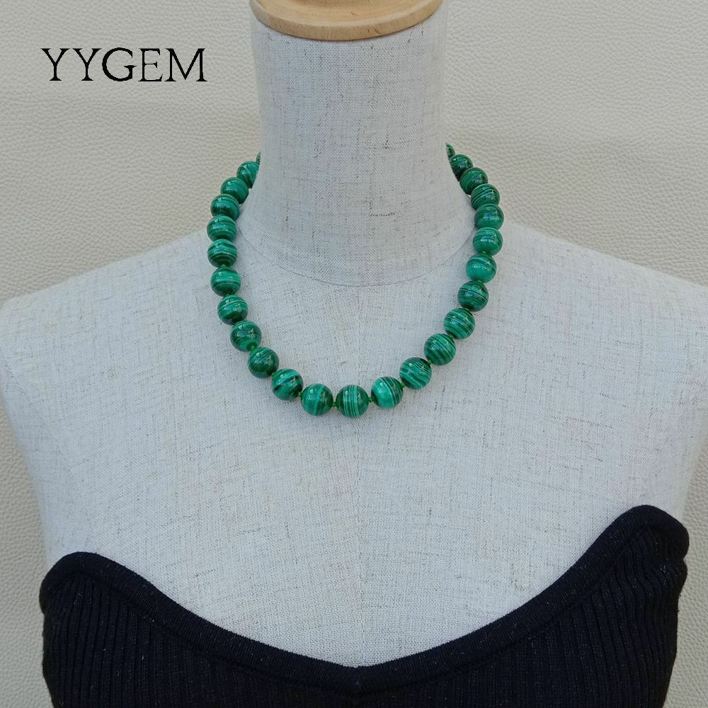 Natural AAA Grade 14mm Green Malachite Round Smooth Gemstone Necklace 46Cm