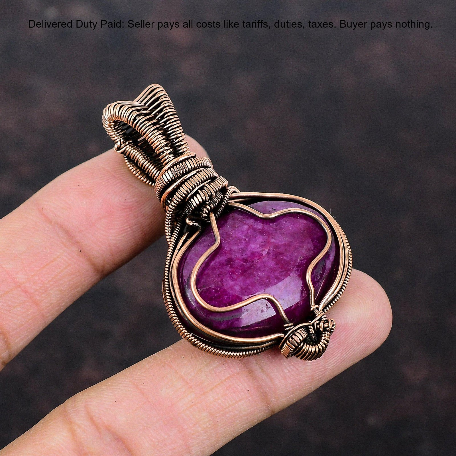 Copper Kashmir Rubi Gemstone Rainbow Moonstone Wire Wrapped Boho Pendant Jewelry