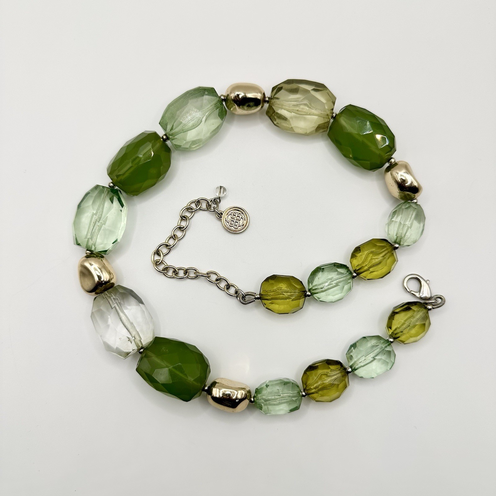Dana Buchman Faceted Acrylic Green Bead Statement Necklace 17-20”