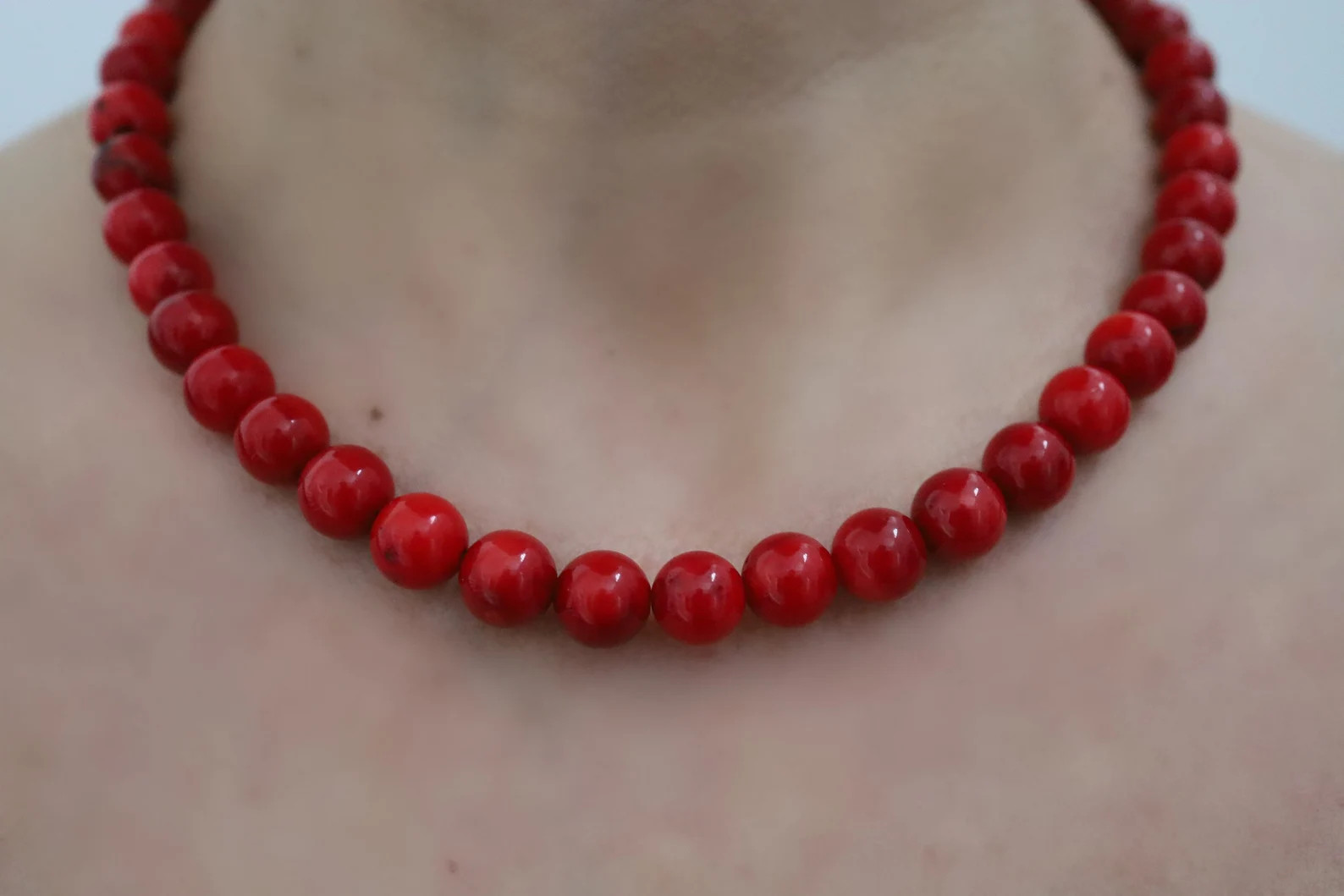 8mm Red Coral Necklace, Coral Choker, Natural Coral Necklace