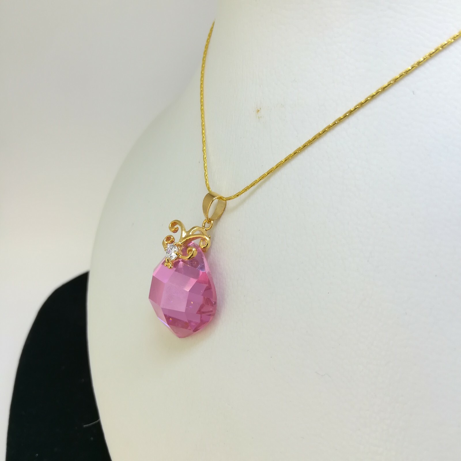 Elegant 18k 18CT Yellow Gold Filled GF Pnk CZ Pendant Necklace N-A849 Woman