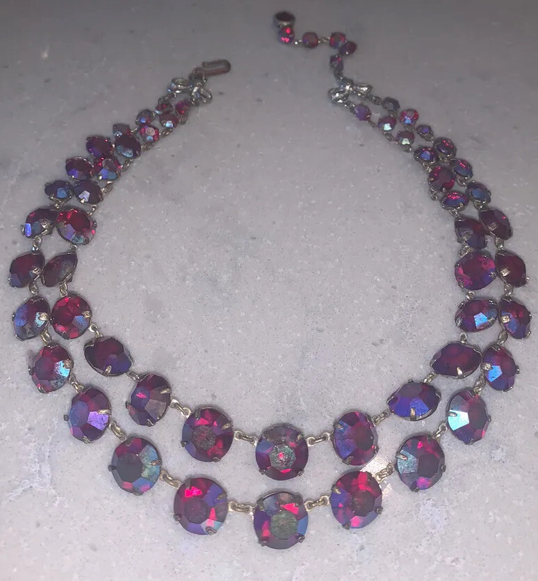 RARE Carnival Dragons Breath Glass Riviere Open Back Double Antique Necklace