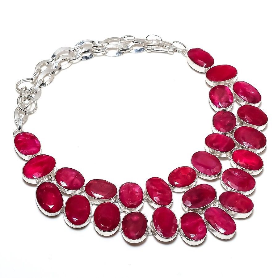 Faceted Red Kashmir Rubi Gemstone Handmade Fashion Jewelry Necklace 18″ SR 7298