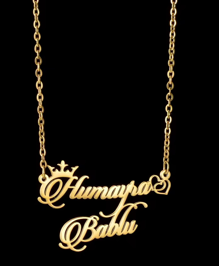 Custom Jewelry Two Name Pendant Necklace Crown Heart Love Chain Wedding Romance
