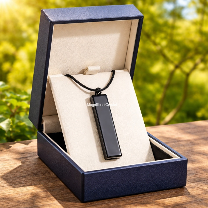 Black Amulet Obsidian Bar Crystal Pendant Healing Protection Energy Necklace