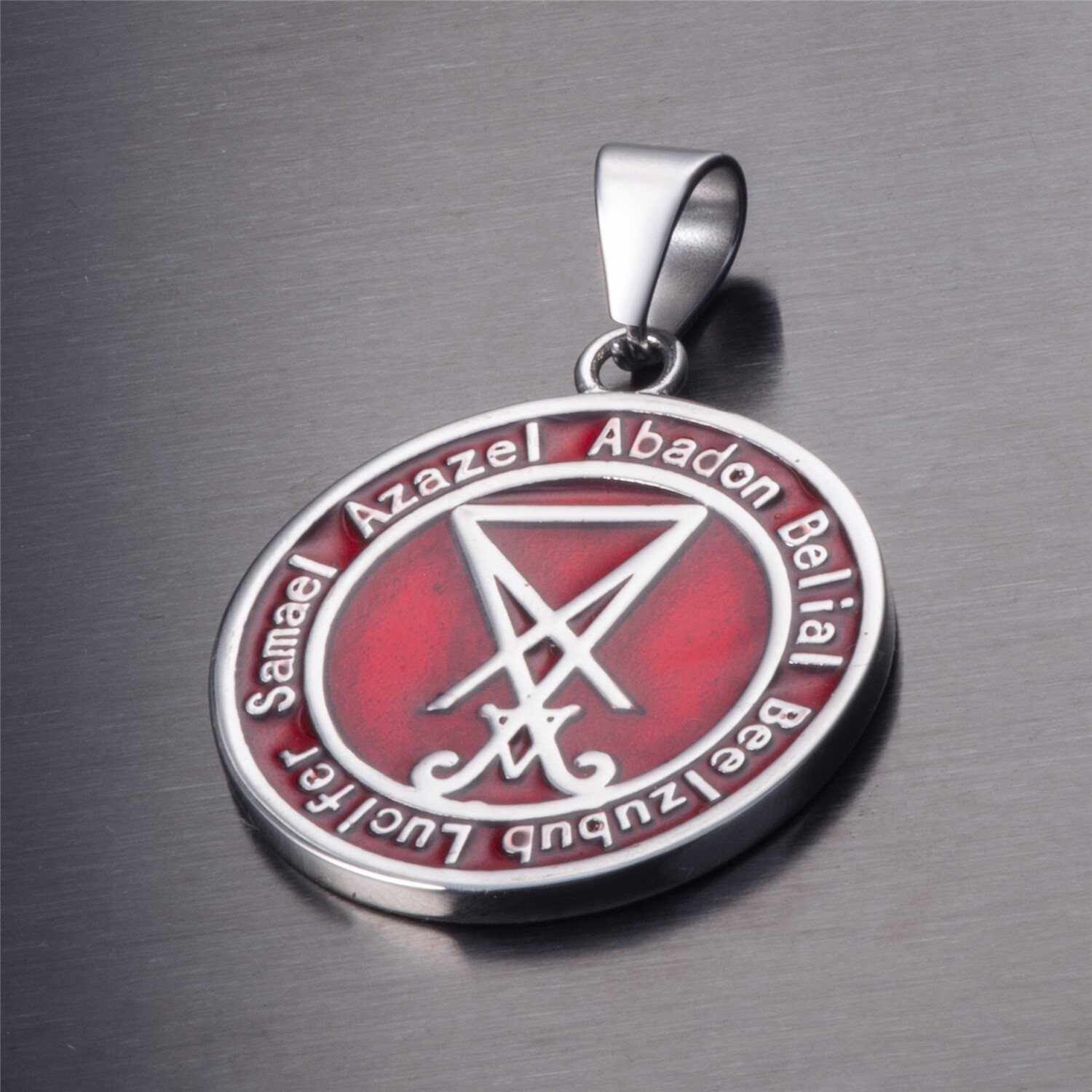 Both Sided Red Baphomet GOAT Sigil of Lucifer Stainless Steel Pendant Necklace