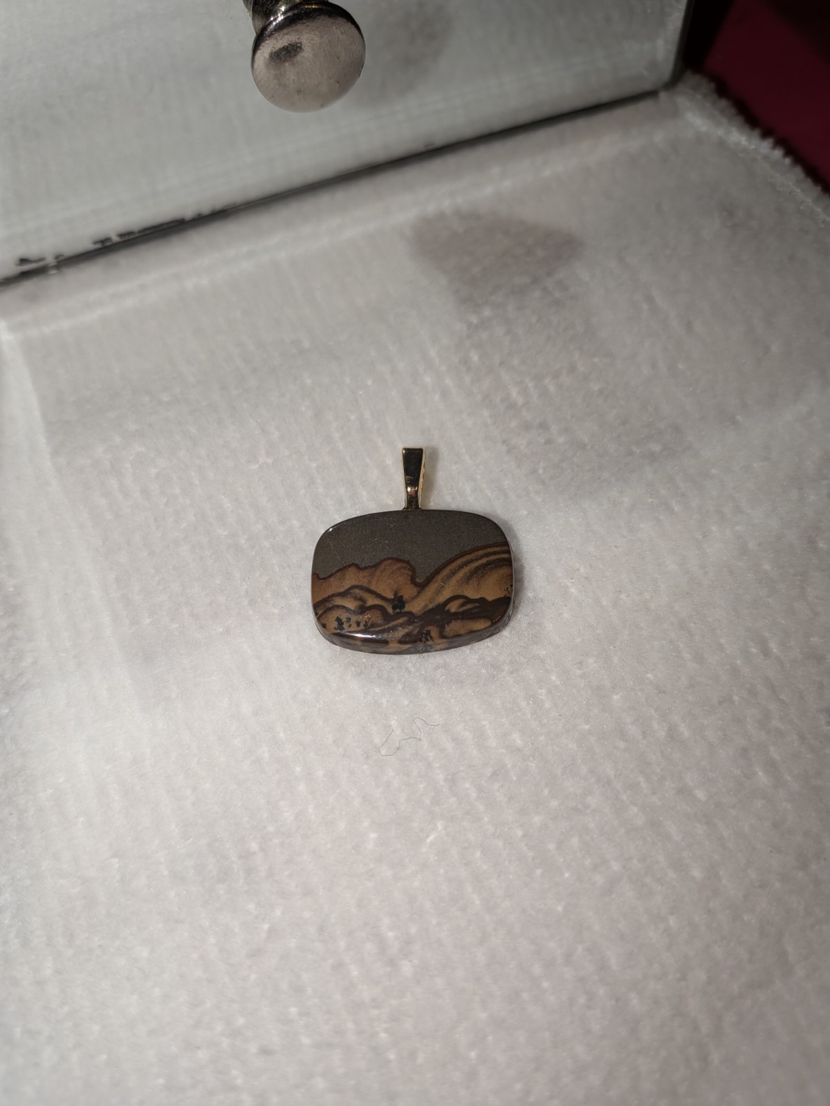 Rectangle Jasper Pendant Brown/Gray Scenic Nature Bail No Chain
