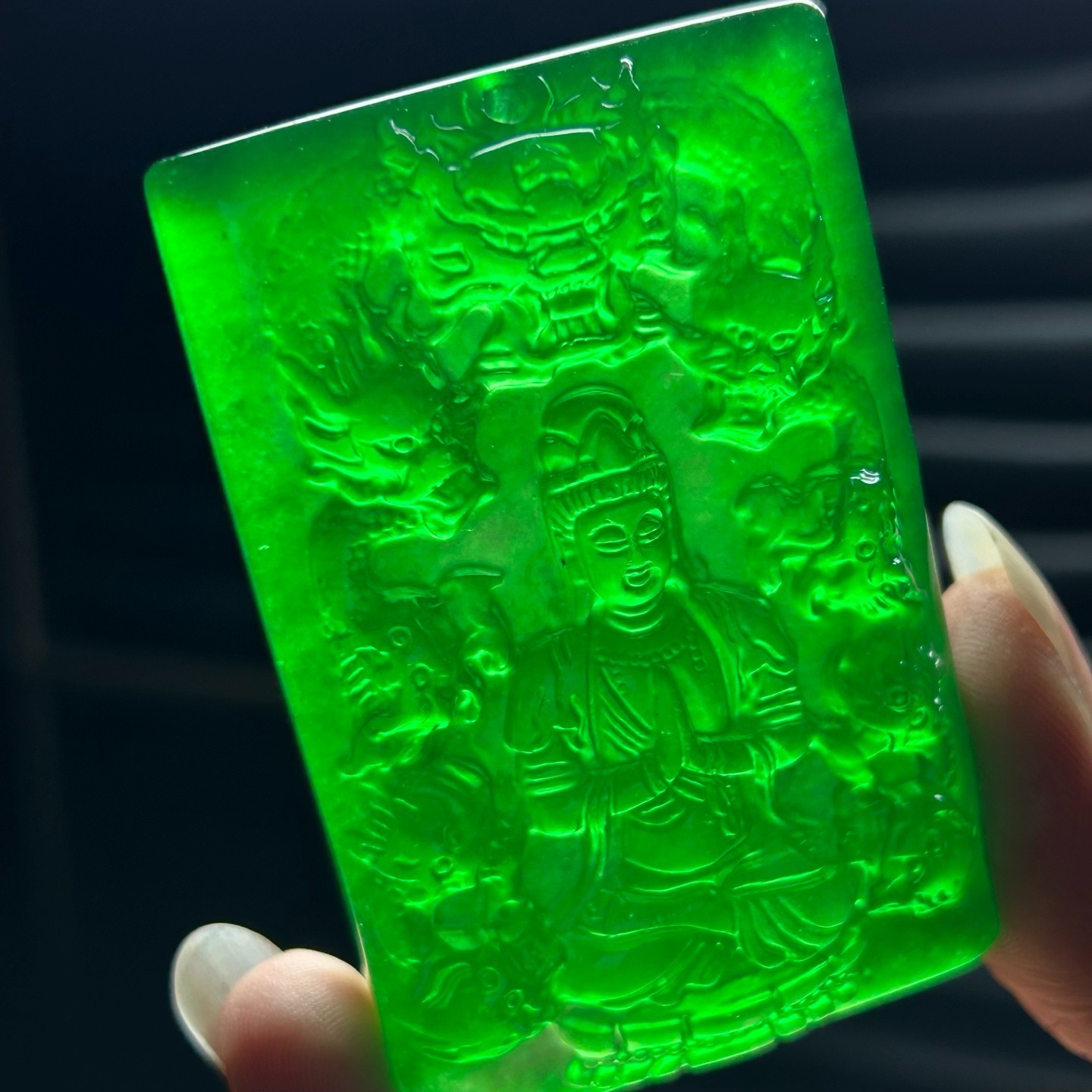 Nature ice green Burmese Jade Jadeite Carved dragon kwan-yin Pendant&Necklace