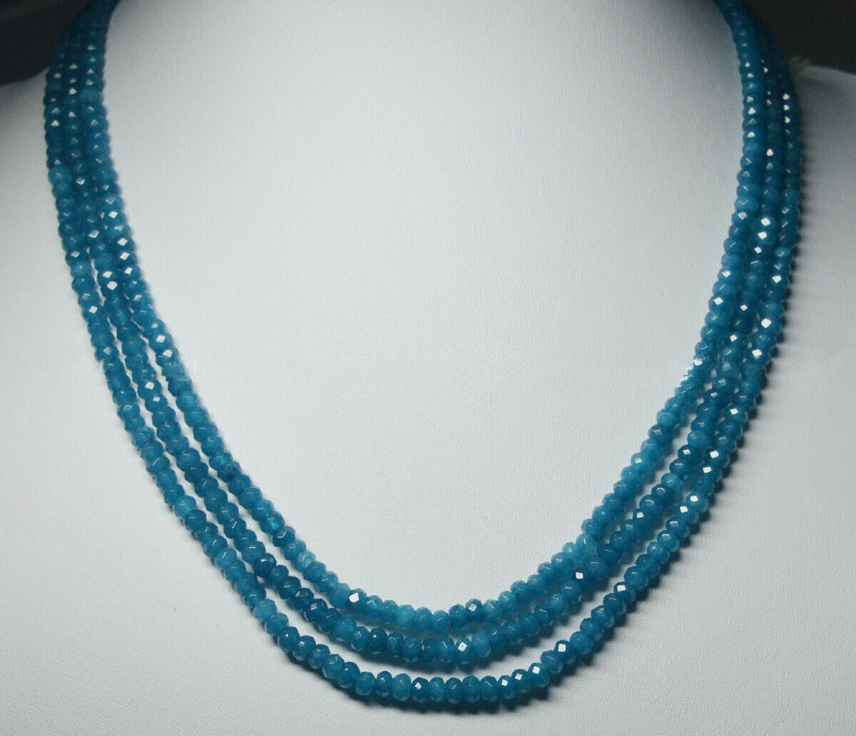 3 Rows Faceted 2x4mm Light Blue Aquamarine Rondelle Gems Beads Necklace 17-19”