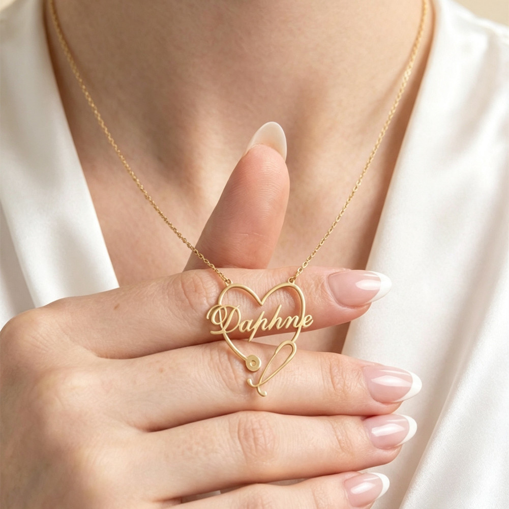 Custom Nurse Necklace with Heart Stethoscope Medical Student Graduation Gift