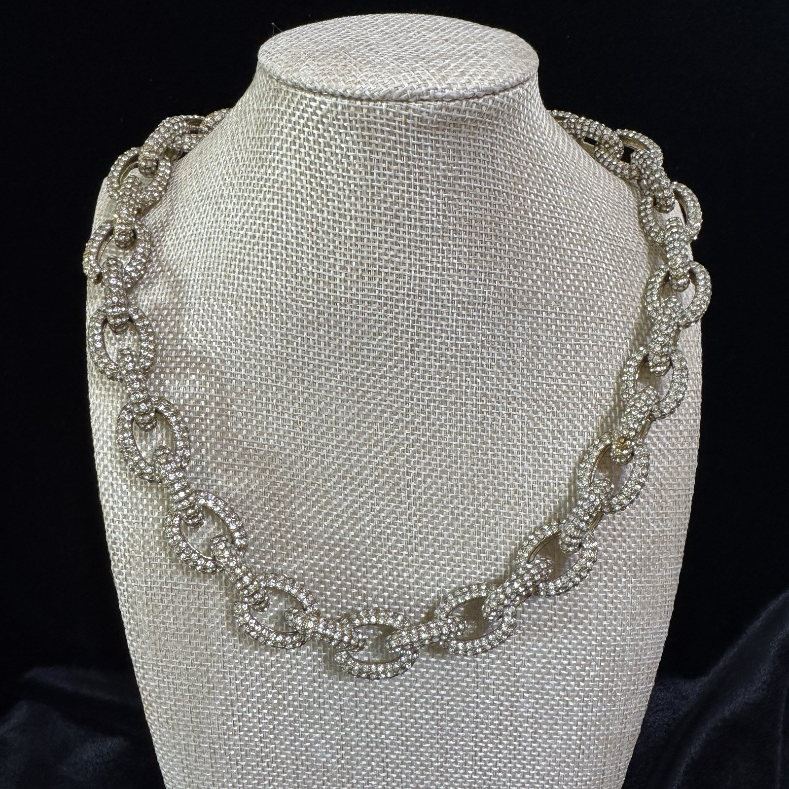 J Crew Pave Chain Necklace in Gold Crystal Rhinestones Pavé Chunky Glam 16-18”