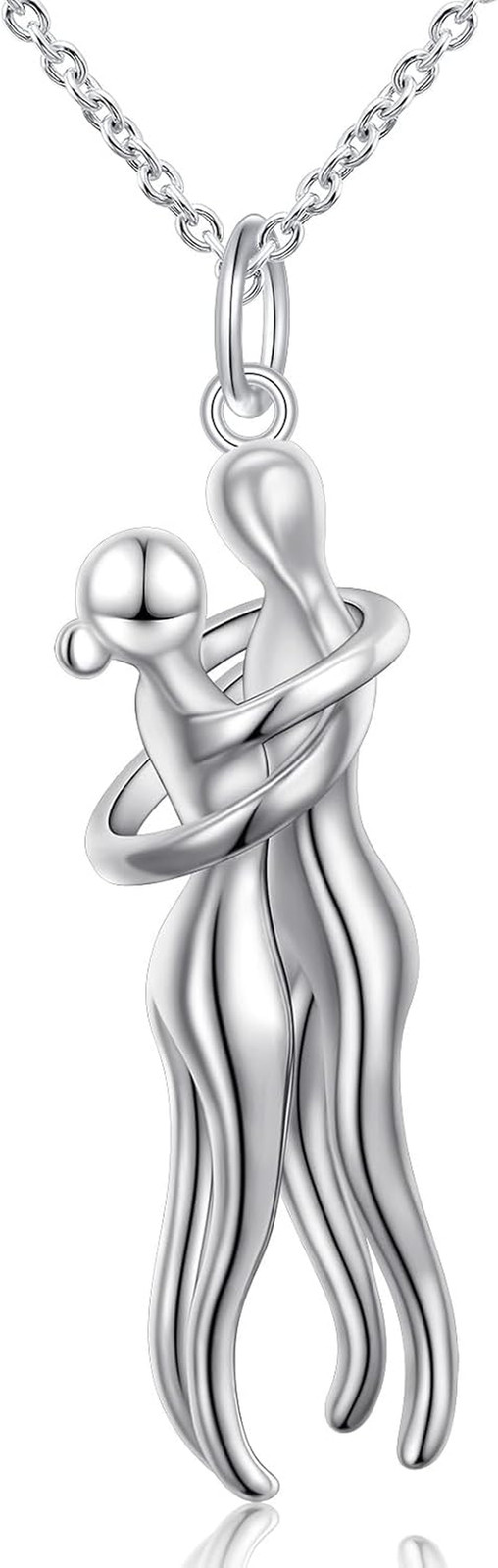 Hug Couple Necklace 925 Sterling Silver Hugging Anniversary Jewelry Gift Him Her