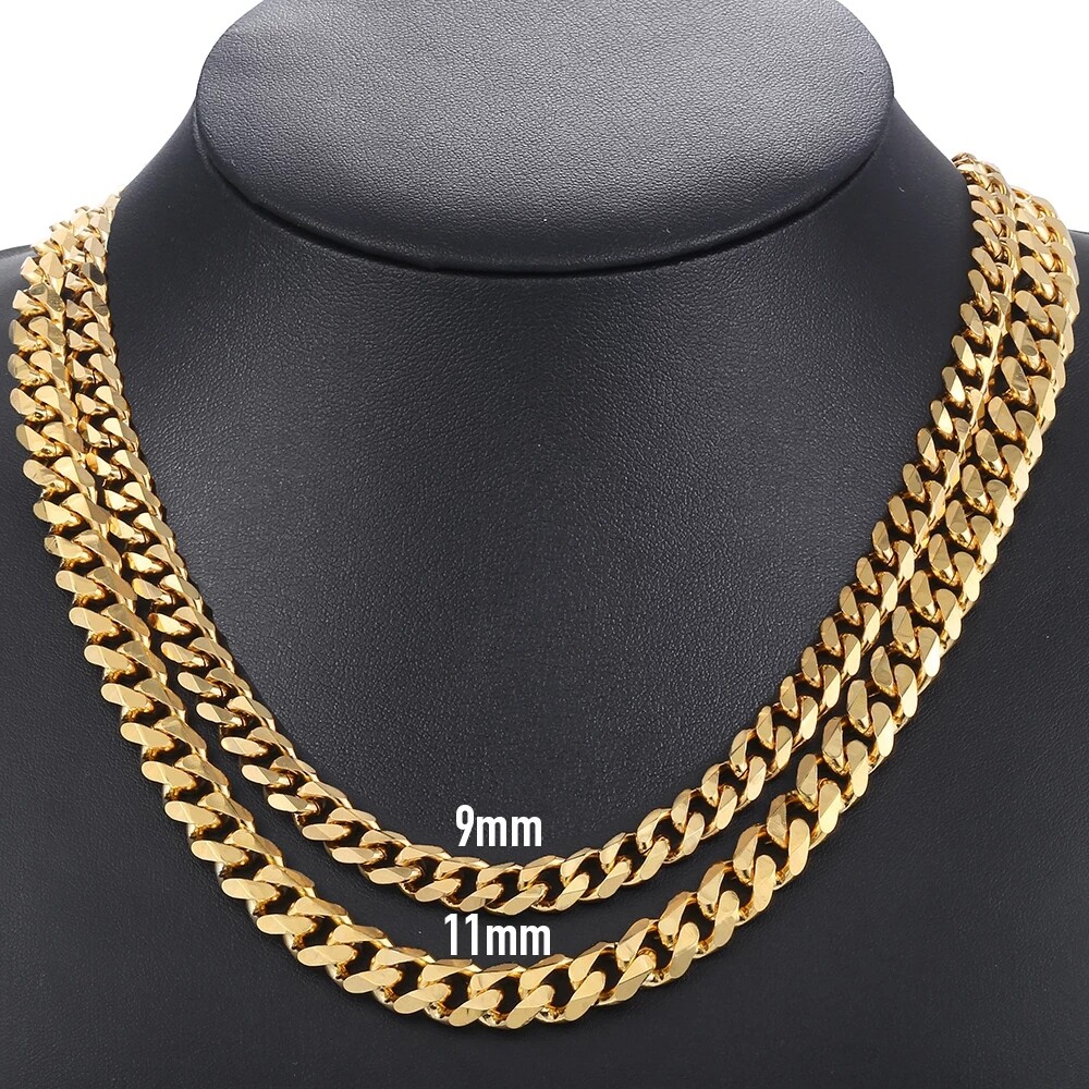 Miami Cuban Curb Link Chain Necklace or Bracelet 14K Gold Plated Stainless Steel