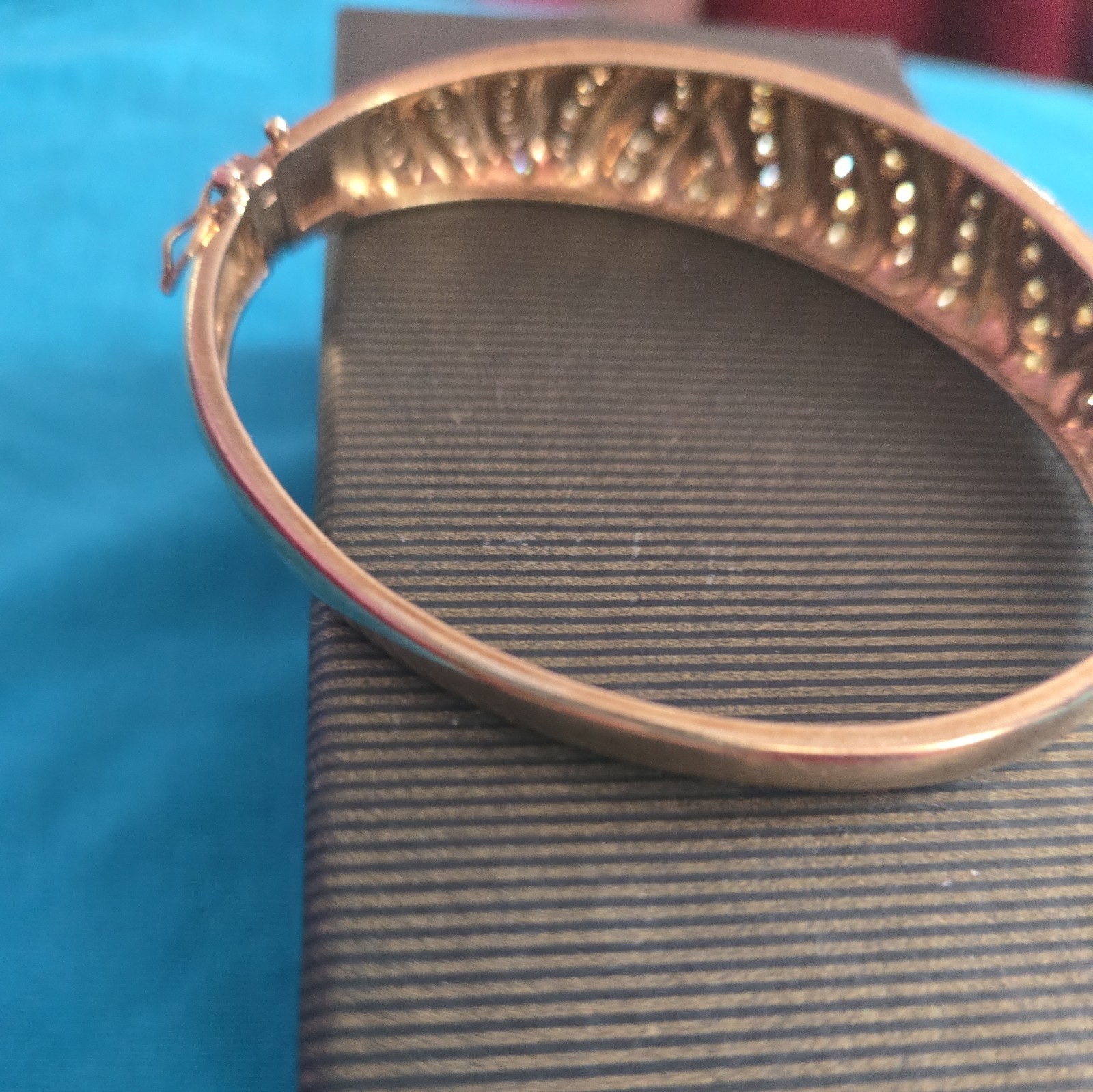 Sterling Silver 925Black Enamel RhinestoneGold Ton Bangle Bracelet Made in China
