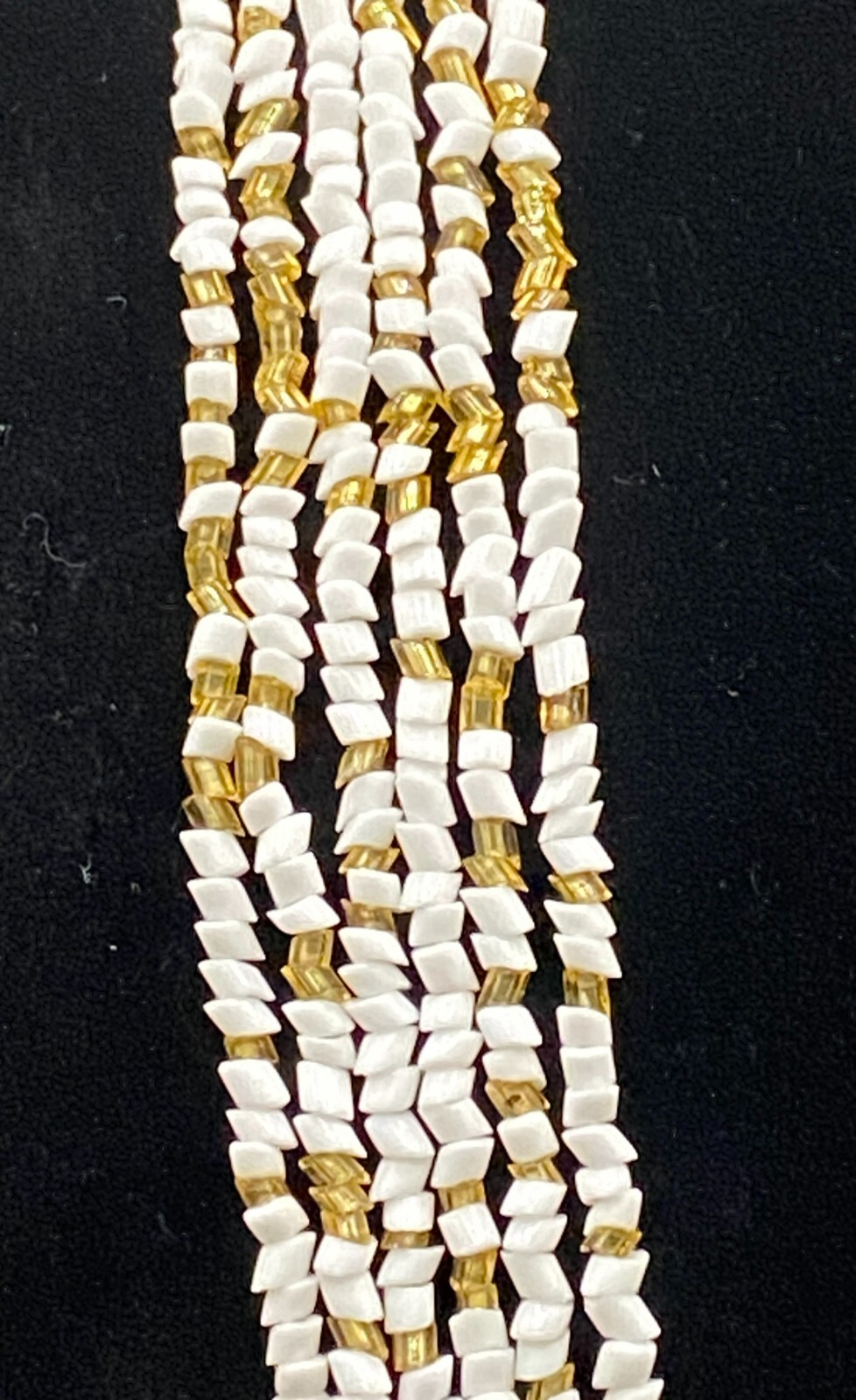 Necklace White and Gold Glass Bead Multistrand