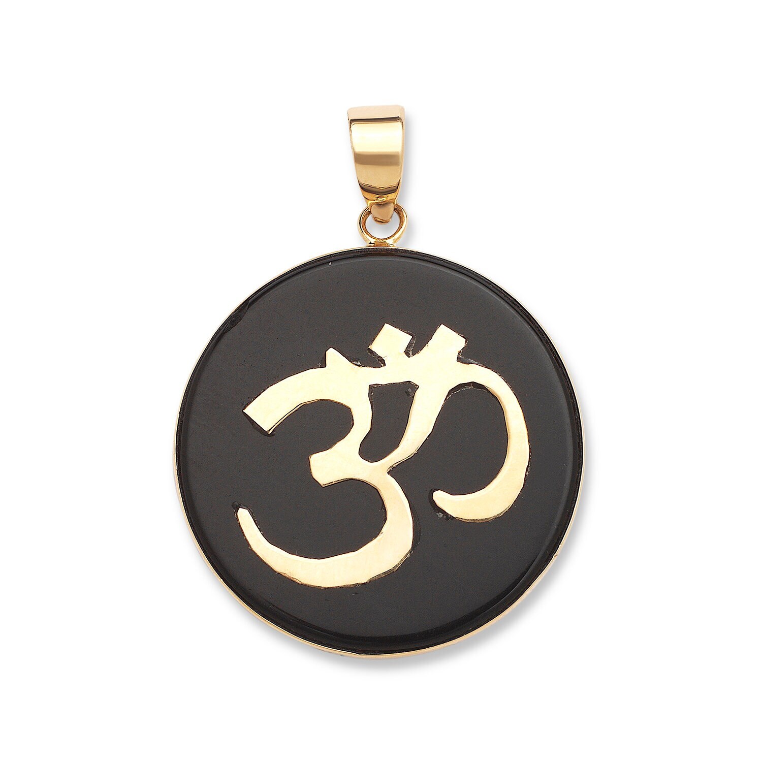 14k Yellow Gold Genuine Jade or Onyx Framed Ohm Sign Pendant – 18mm x 24mm –