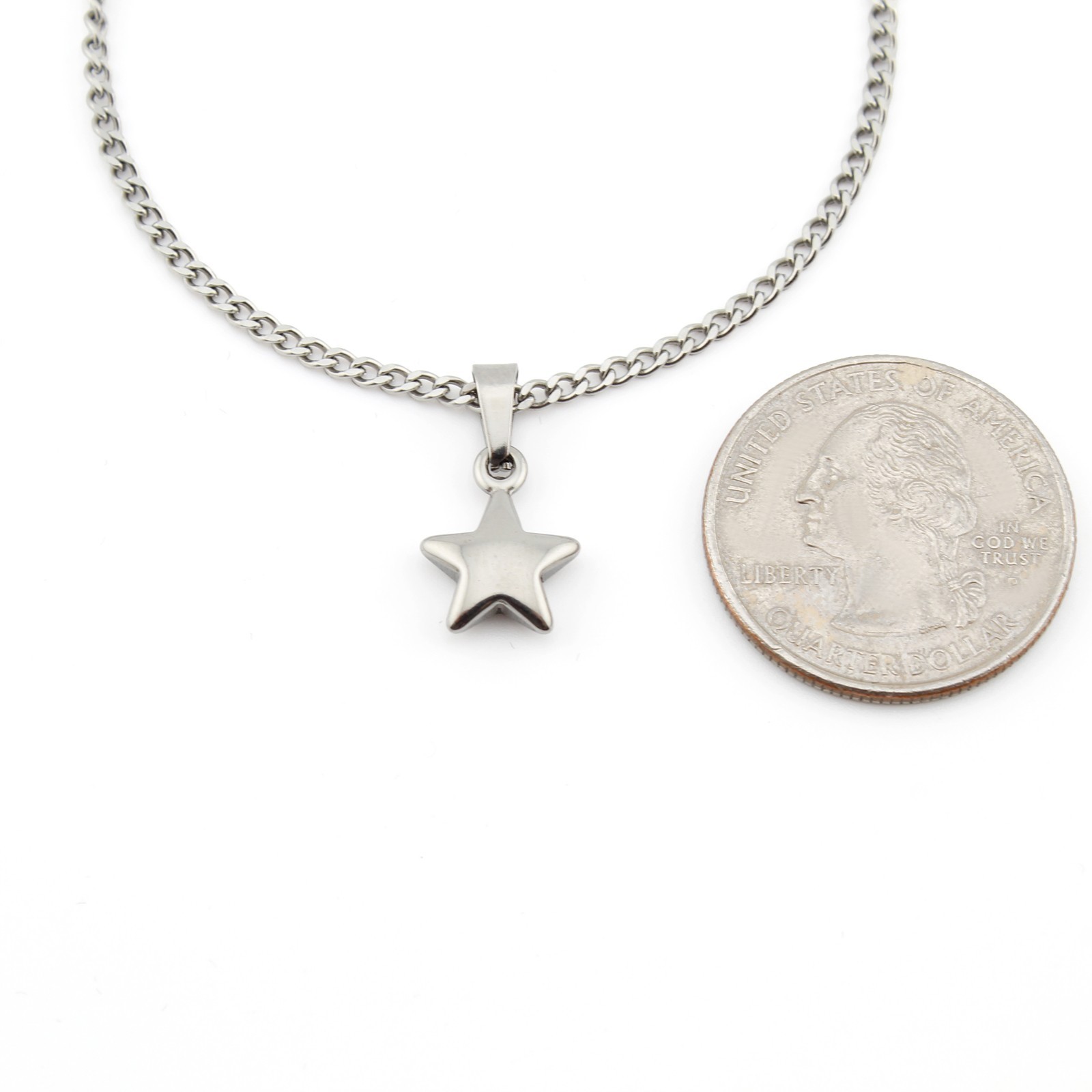 Silver Star Necklace Women Stainless Steel Pendant Cuban Link Chain 16-22″
