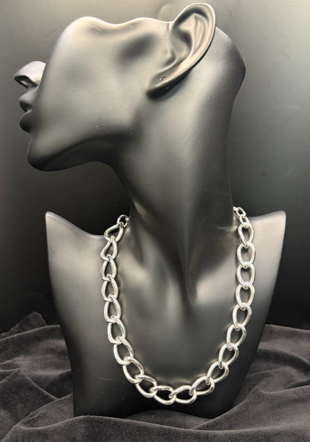 F+H Studios Chunky Curb Chain Choker Necklace 17.5″ Sterling Silver Plated