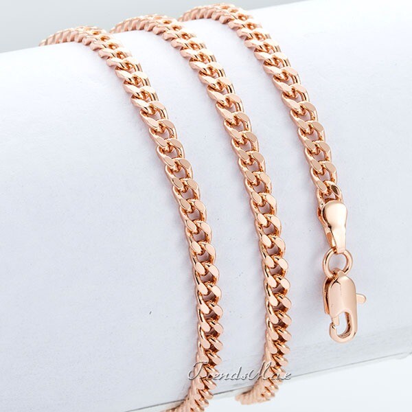 NEW 3mm Womens Girls Chain Cut Curb Cuban Rose Gold Filled GF Necklace Jewelry