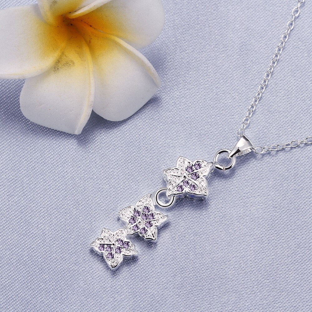 Chic 925 Sterling Silver Filled SF Flora CZ Pendant Necklace N-A783 Gift