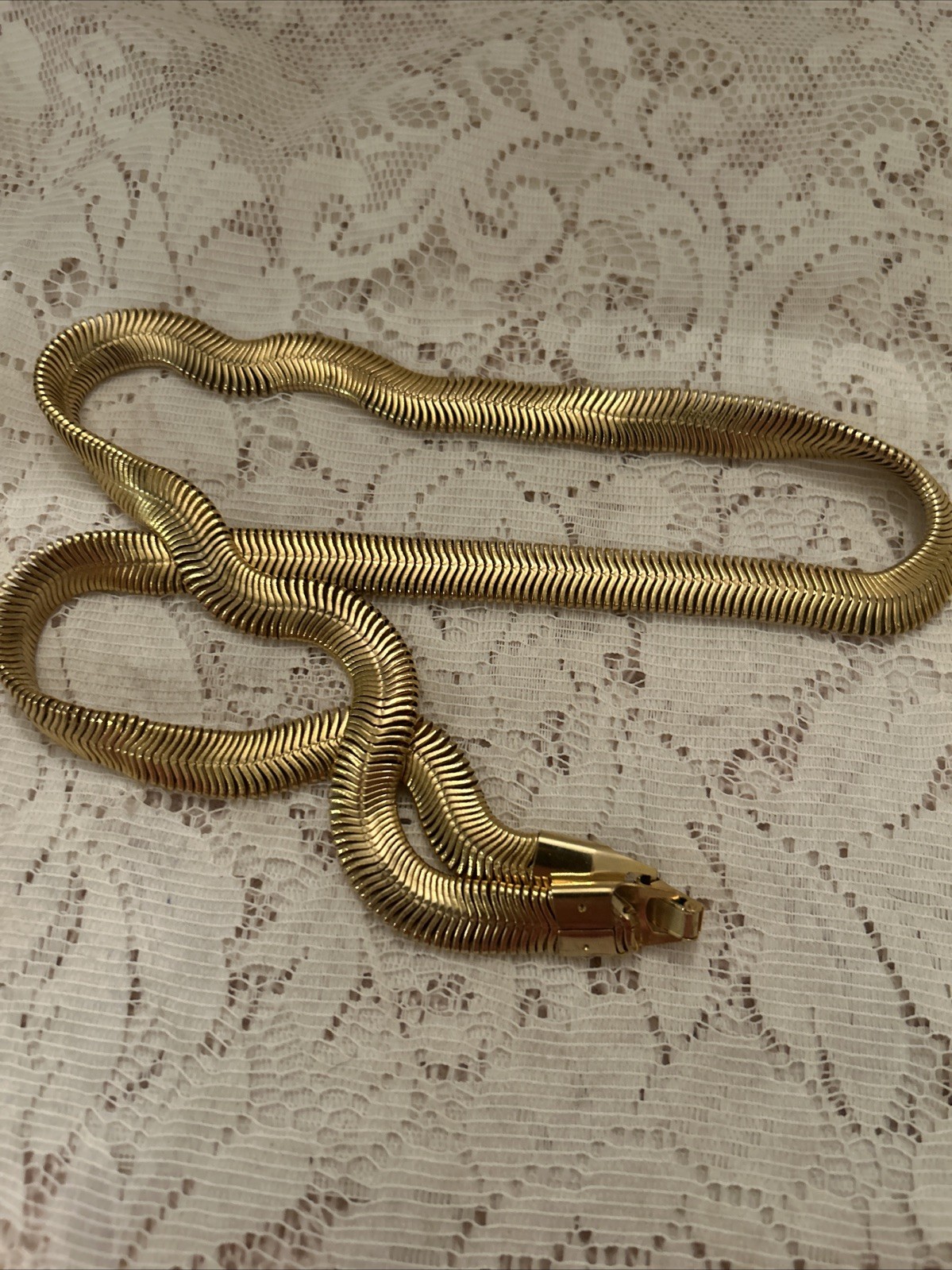 Thick Flat Herringbone Gold Tone Necklace