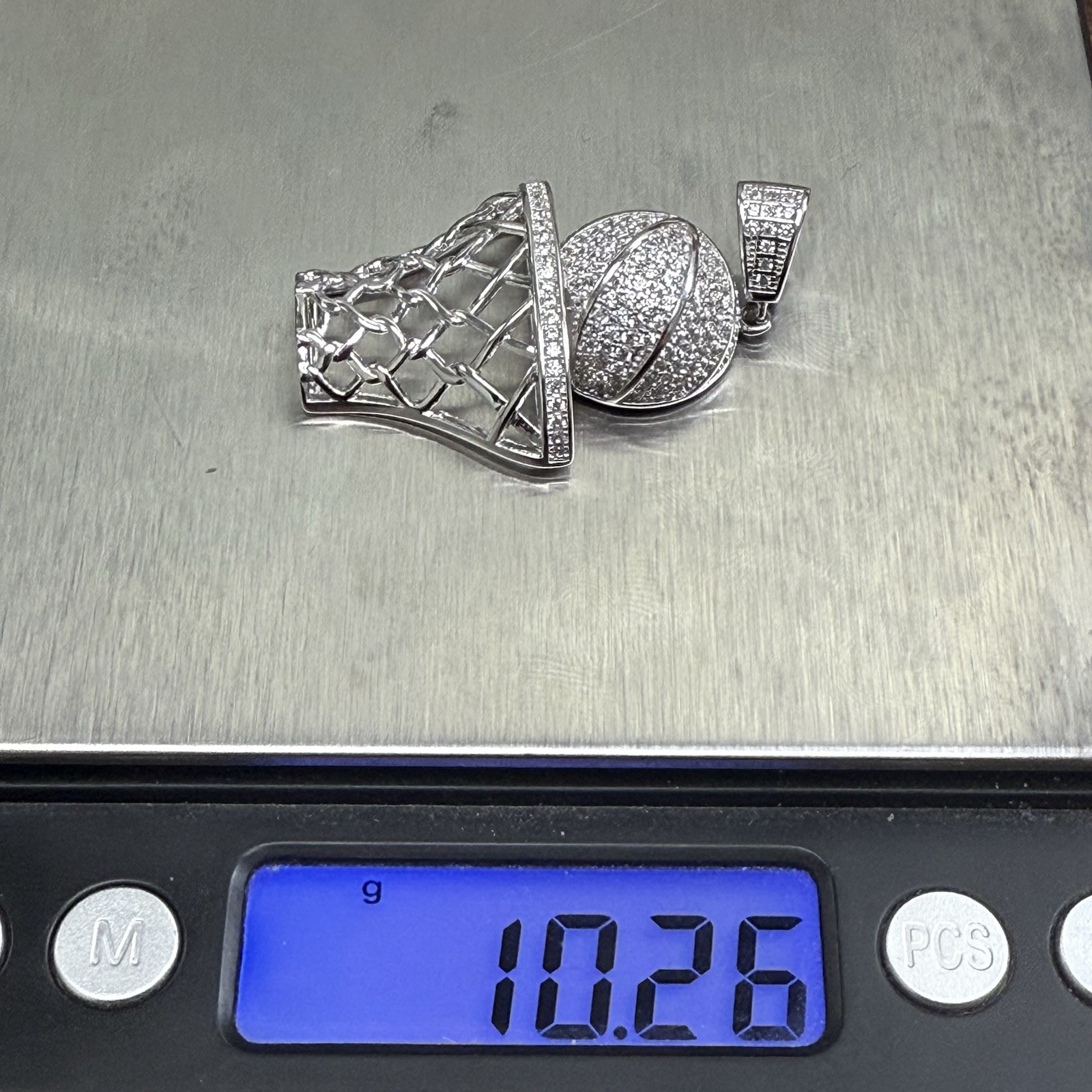 925 Sterling silver CZ Hoop Basketball Pendant 4.4mm Bail