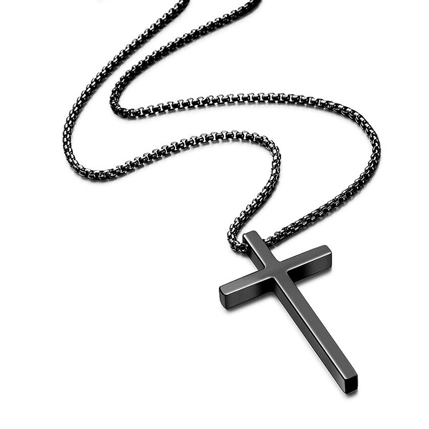 Men Women Cross Necklace Stainless Steel Silver Pendant Chain Father’s Day Gift