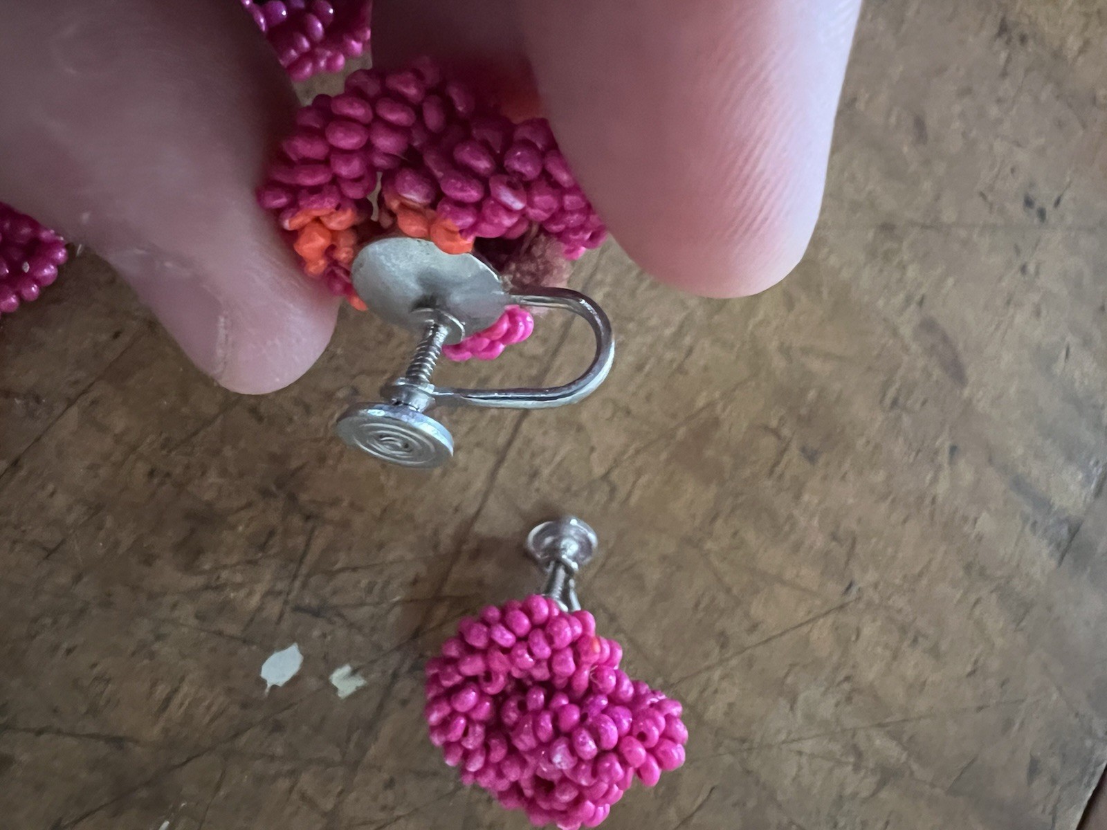 Bright Pink Seed Beaded Multi Strand collar necklace With Matching Earrings