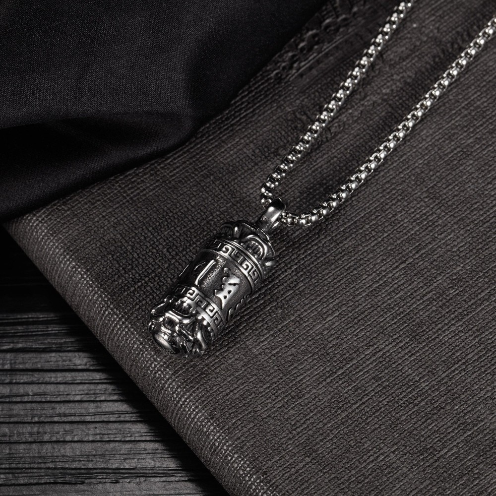 For Tibetan Mantra Buddhist Urn Amulet Pendant Necklace Ashes Stainless Steel