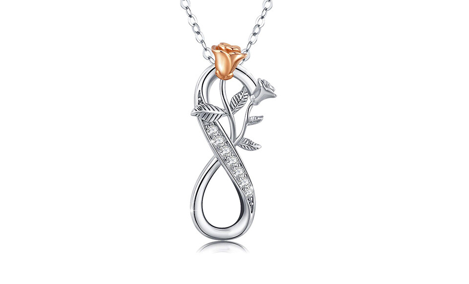 925 Sterling Silver Infinity Rose Flower Pendant Necklace 18″ Adjustable – Gift