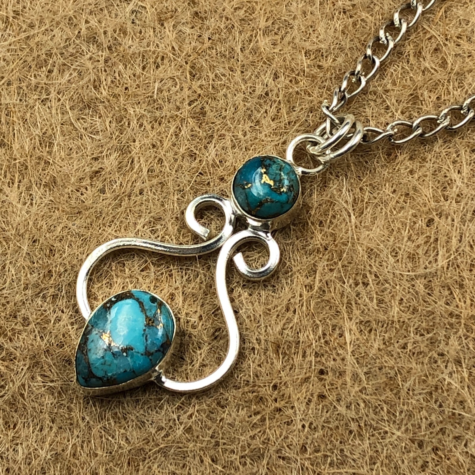 925 Silver Pear December BLUE COPPER TURQUOISE Stone Anniversary Pendant Jewelry