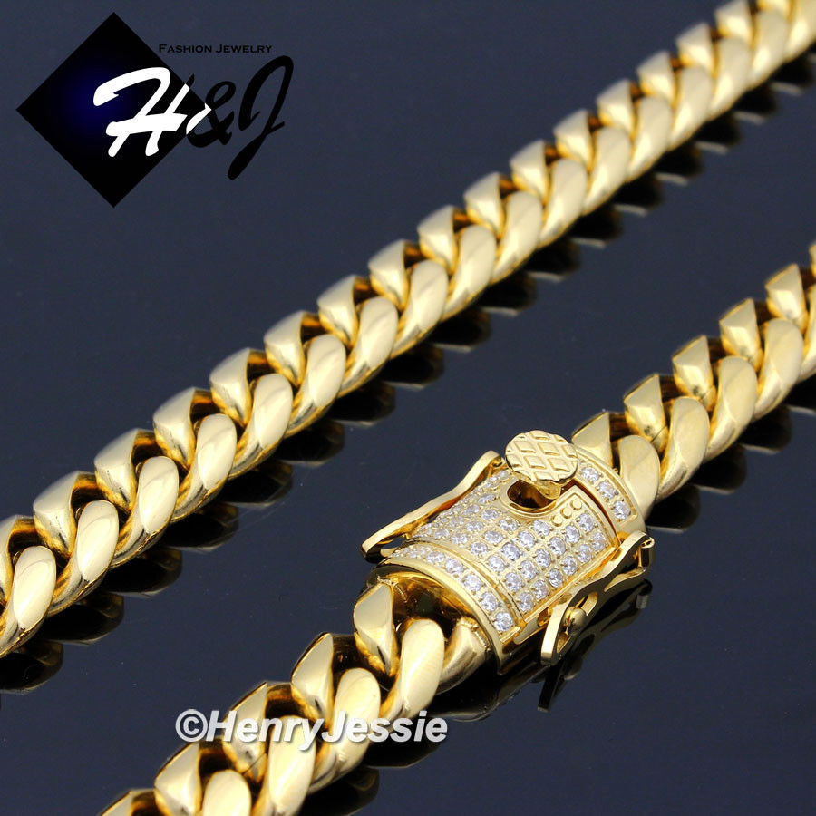 18-40″Stainless Steel 10/12/14mm Silver/Gold Plated ICY CZ Cuban Necklace*N158