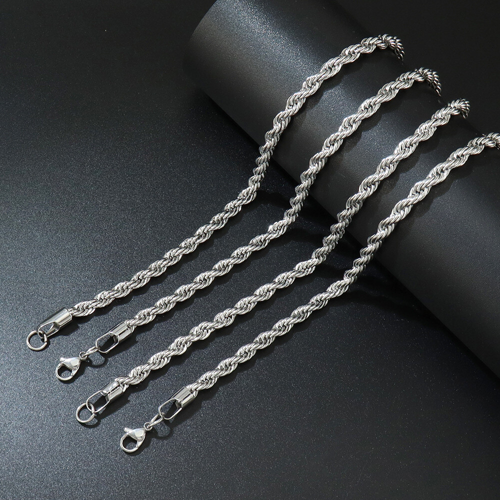 Men Women Stainless Steel Silver 2mm/3mm/4mm/5mm Rope Necklace Chain Link C11