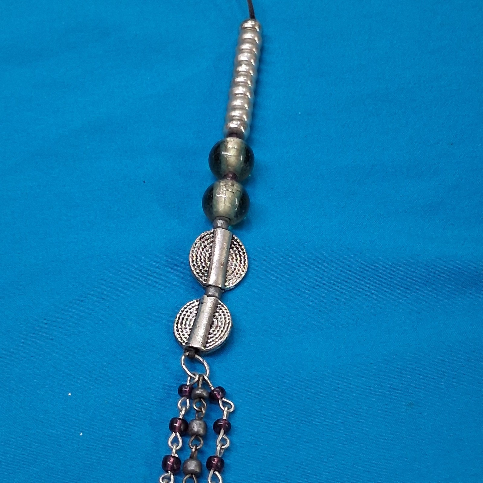 Vintage Glass & Stone Bead Silver Tone Lobster Clasp Necklace