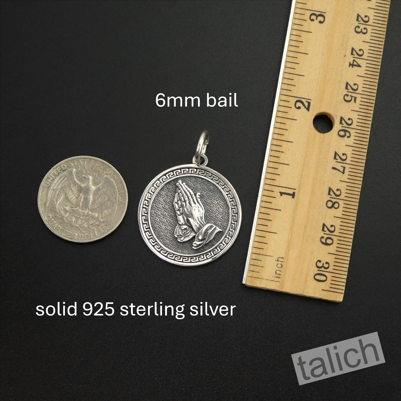 Shiny 925 Sterling Silver Praying Hands 27mm Round Amulet Pendant Faith Gift