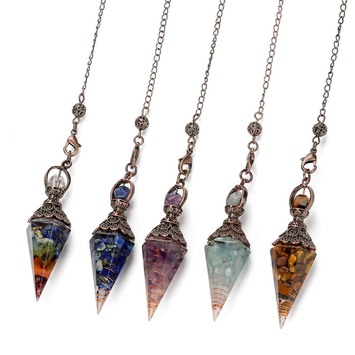 Natural Quartz Crystal Pendulum Healing Chips Stone Reiki Chakra Chain Pendan