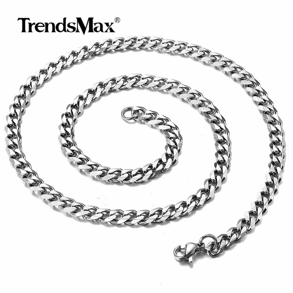 16″-30″ Mens Stainless Steel Curb Cuban/Box Chain Necklace Choker 2/3/5/7/9/11mm