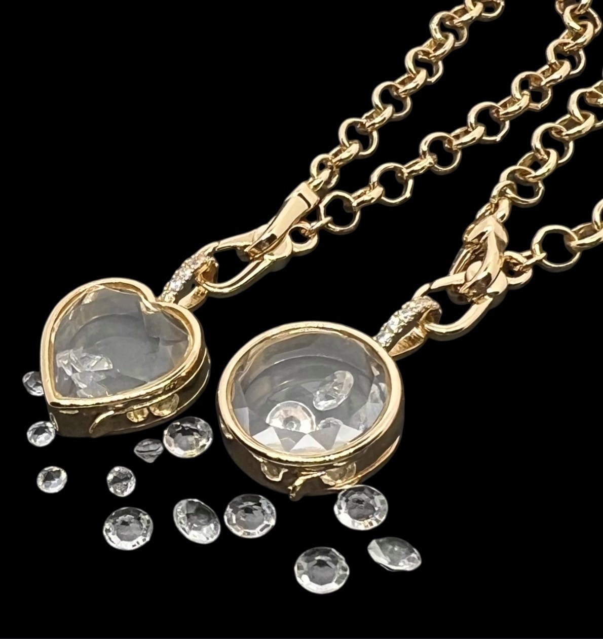Glass Opening Charm Locket 18ct Gold Filled 46cm Chain Heart or Round Options