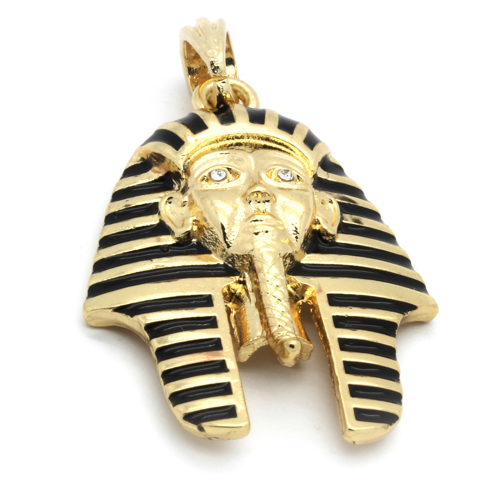Men’s 14k Gold Plated Black Stripe Micro Pharaoh Pendant Hip Hop 30″ Cuban Chain