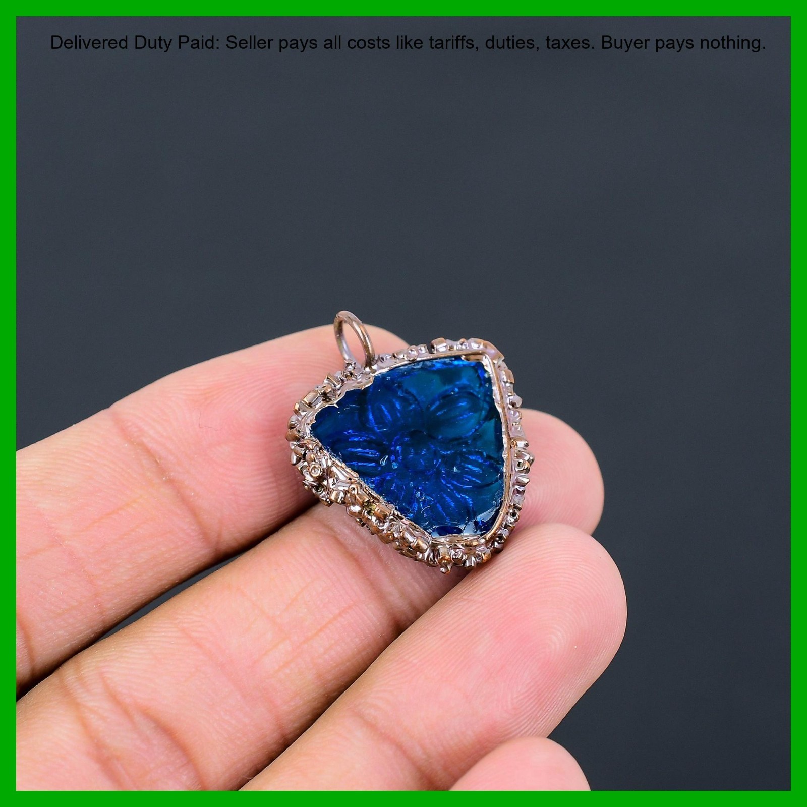 Copper Trillion Carved Apatite Stone Bezel Electroformed Mother Pendant Jewelry