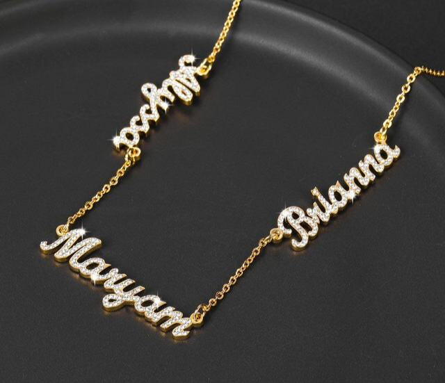 Custom 1-3 Name Cubic Zirconia Letters Jewelry Link Chain Lobster Clasp Pendant