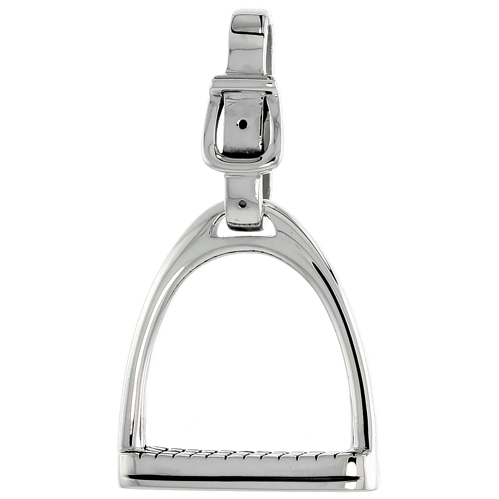 Sterling Silver Flawless Quality Horse Stirrup Pendant, Italian Box Chain