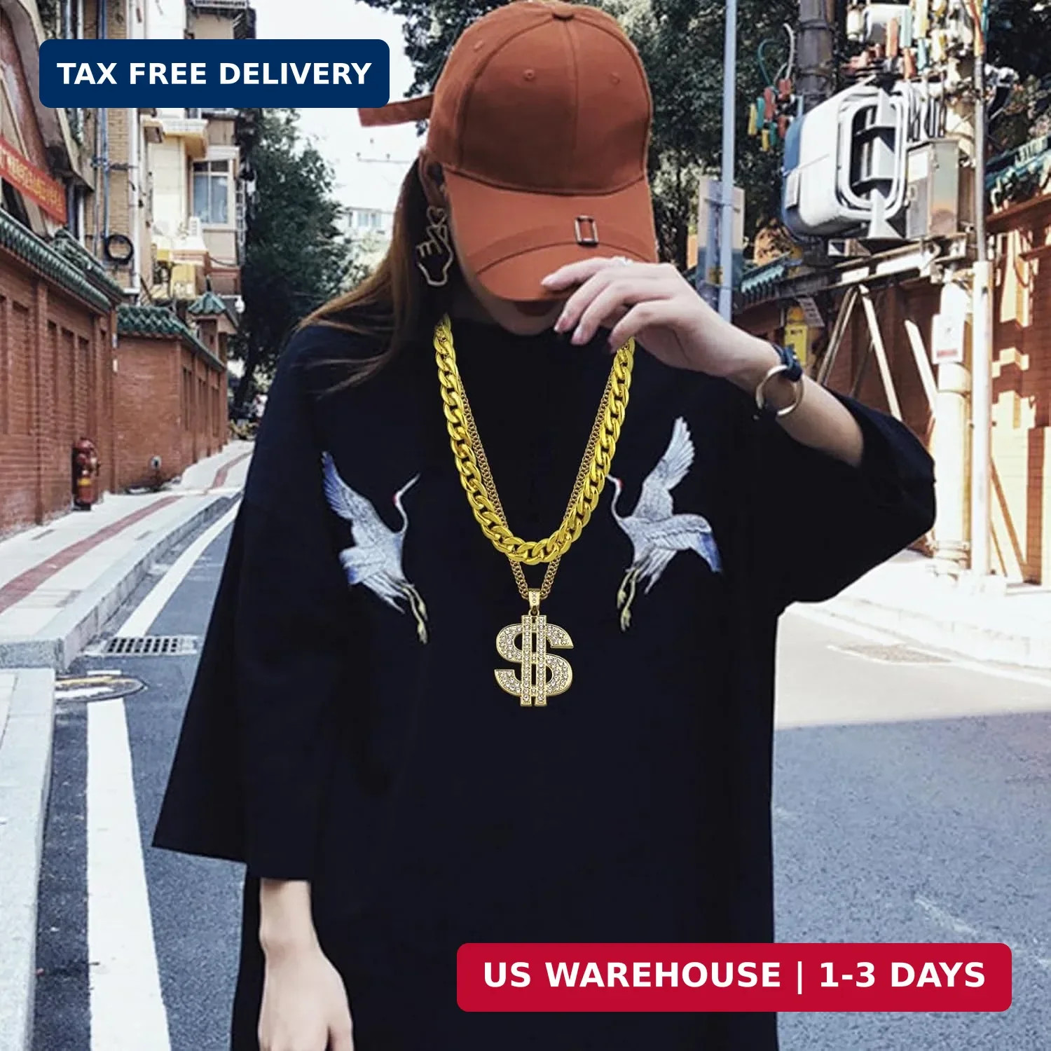 2 Pcs Dollar Sign Pendant Necklace Plastic Fake Chain Set Small Acrylic Hip Hop