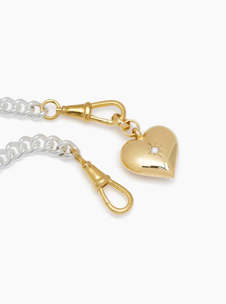 Two Tone Curb Link Chain Necklace Brass Metal Heart Necklace for gift