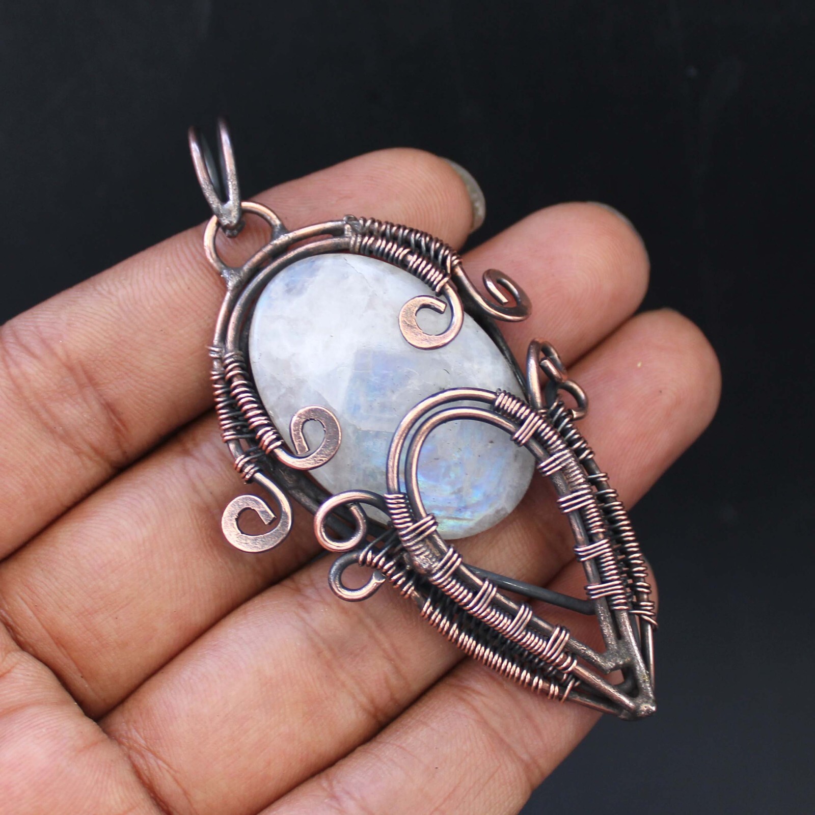 Natural Moonstone Pendant Copper Wire Wrapped Pendant Wire Wrapped Jewelry