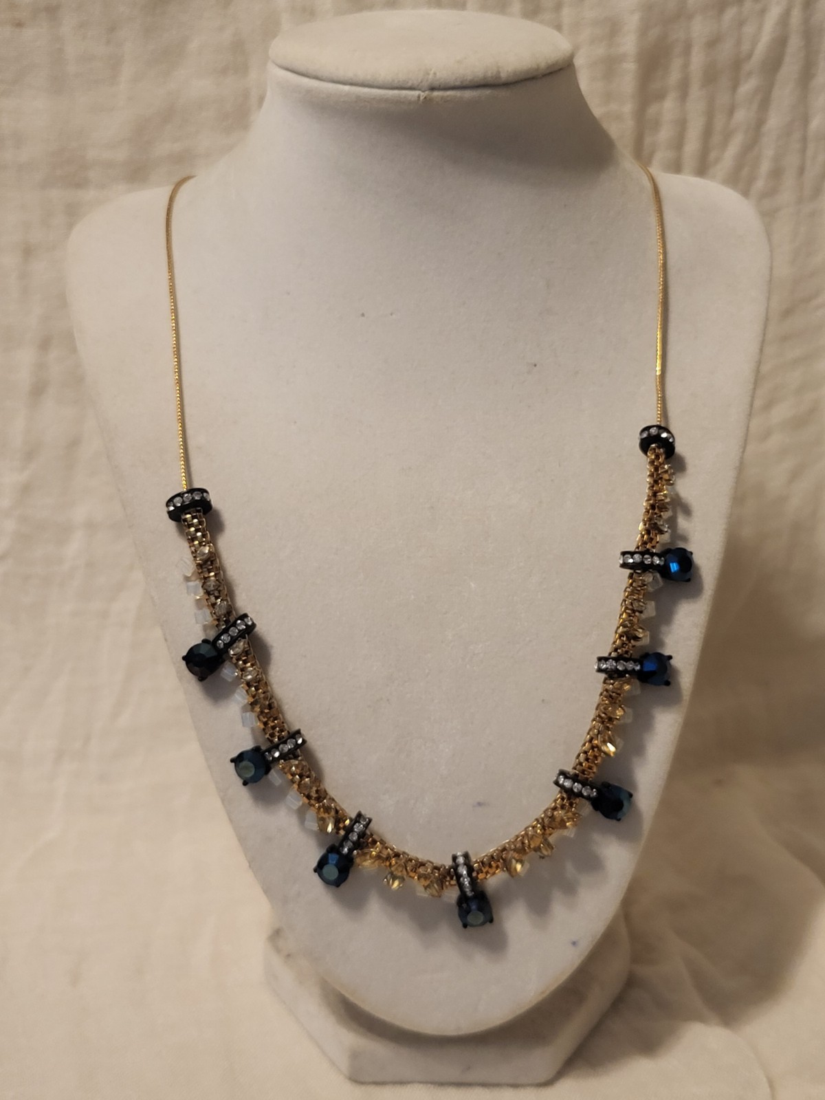 Gold Tone J.Crew Statement Necklace Black Accents Lobster