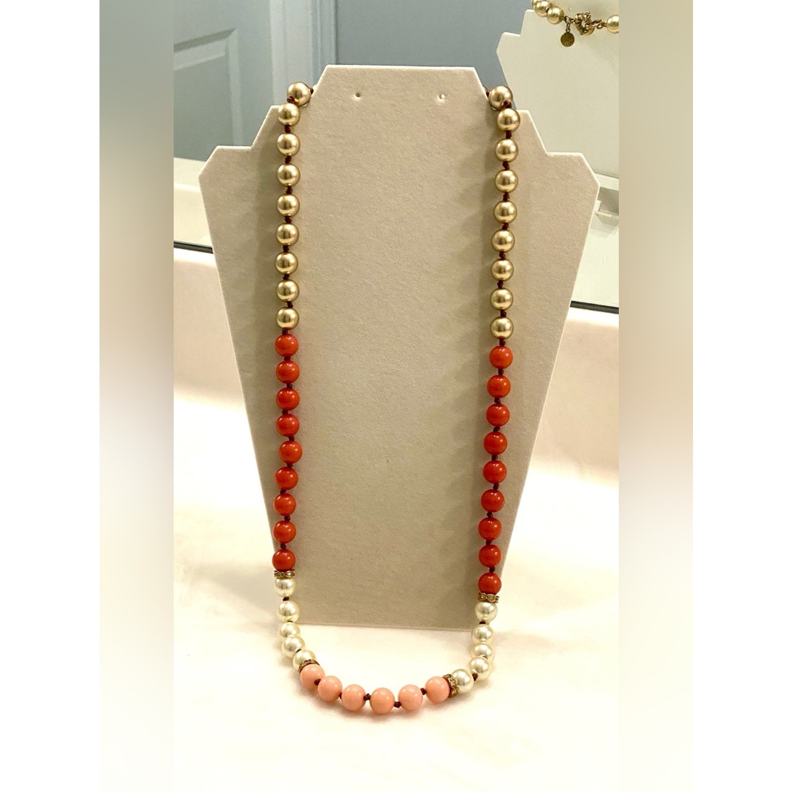 J. Crew Gold, Coral and Pink Beaded Necklace