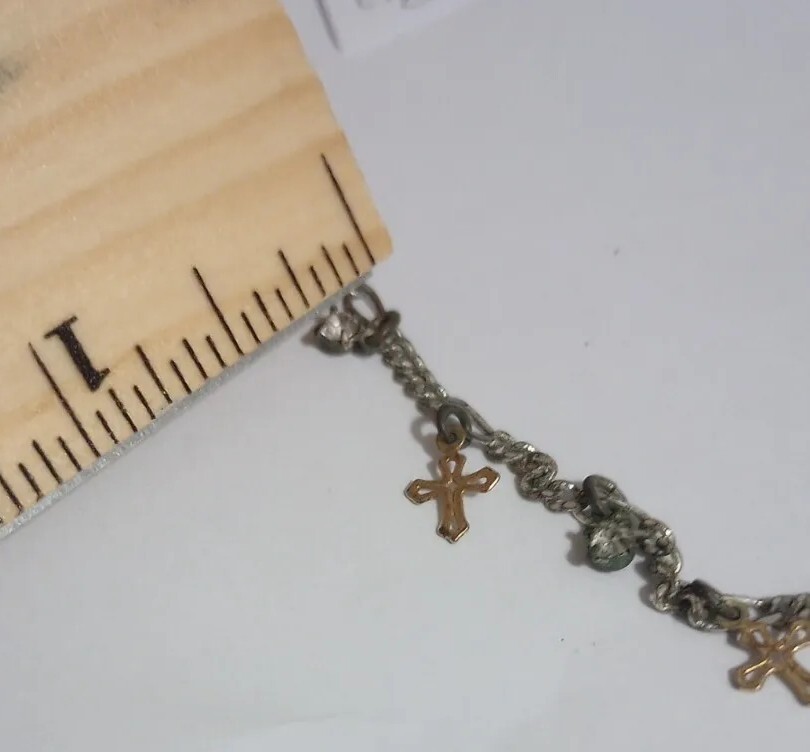 SAO Silver/Gold Tone Small Dangling Crosses And Colorless Stoned 16″necklacr