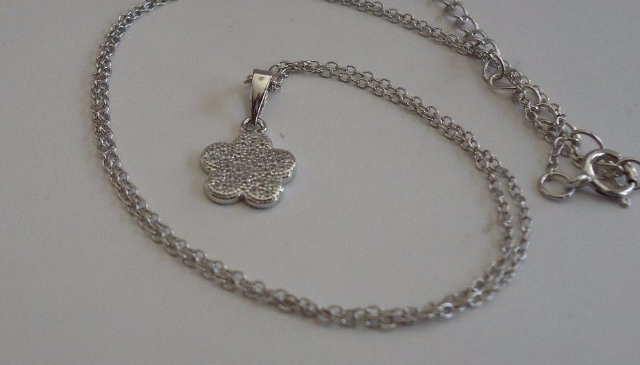 925 STERLING MICRO PAVE FLOWER NECKLACE PENDAND SIMULATED DIAMOND/ 10MM DIAMETER